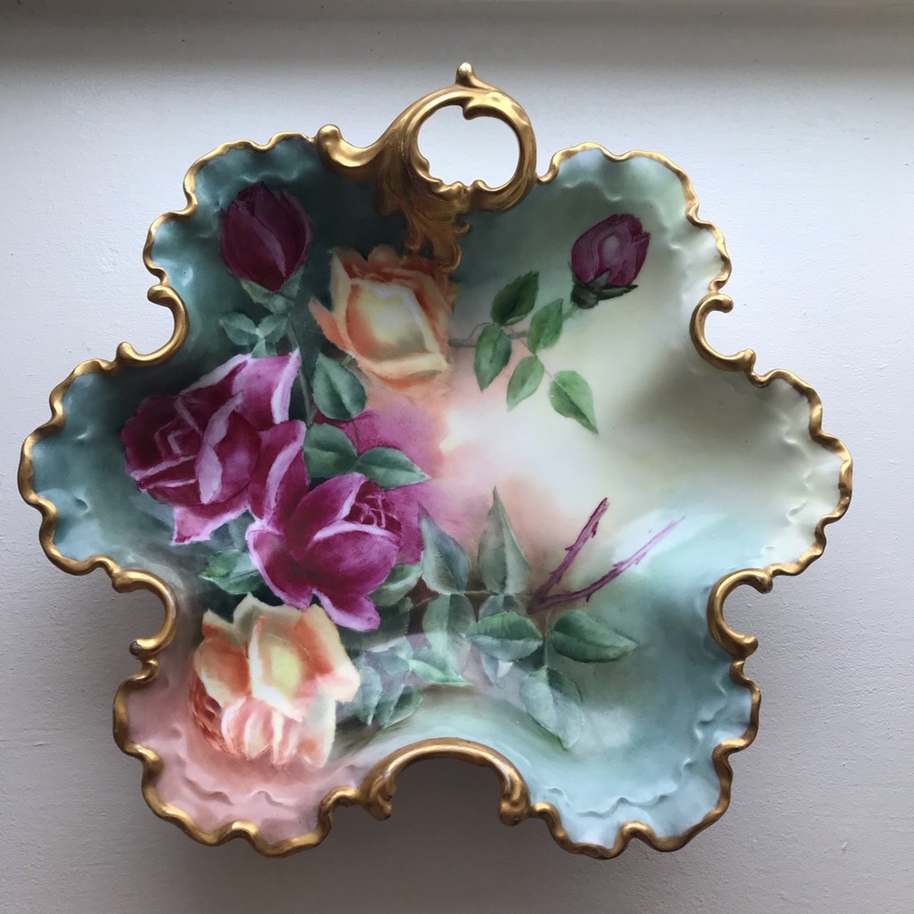 Antique Monbijou Bavaria hand painted gold trim dish